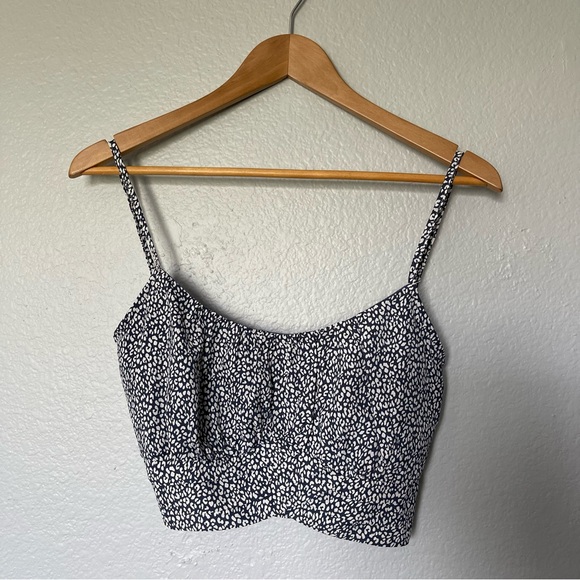 Tops - Navy Blue and White Leopard Print Cropped Bustier Tank Top Size Medium